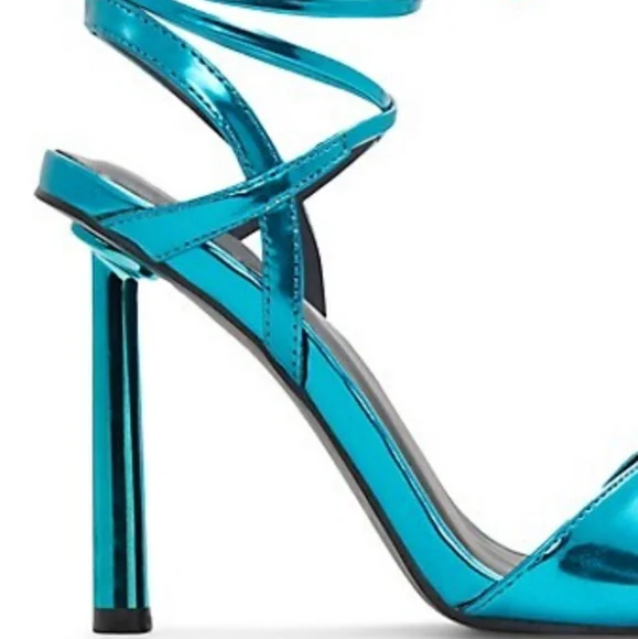 NEW Call It Spring Turquoise Metallic Blue Strappy Lace Up Heels 8.5 - Picture 4 of 6